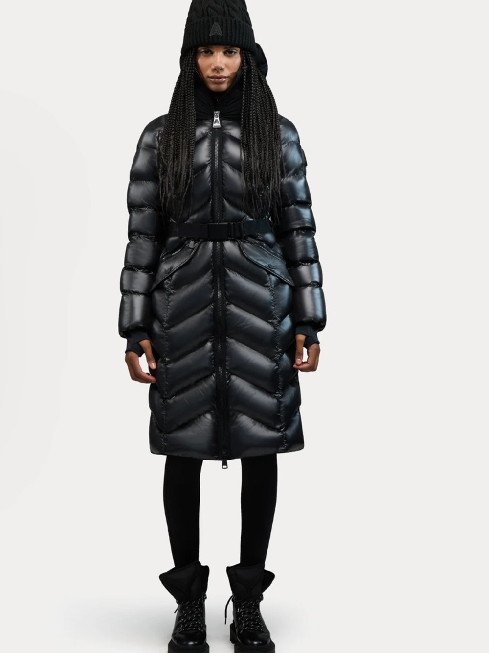 Alpenhaus BELLEVAUX Puffer Coat With Adjustable Belt Black Shiny Sz XL